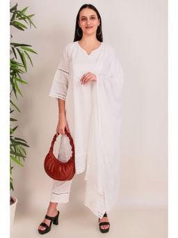 Zuri - White Cotton Kurta With Matching Pant And Dupatta (Set of 3)