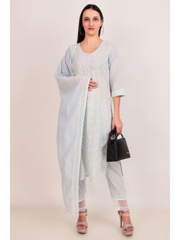 Zuri - Sky Blue Full Embroidered Cotton Kurta Set (Set of 3)