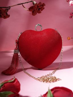 Anekaant - Amour Valentine Red and Gold Heart Shaped Solid Velvet Clutch