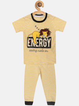 Lazy Shark - Boys Yellow Printed Nightsuit Set (Set of 2)