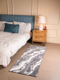 RALIA HOMES - The Stream Marble Bedside Anti Skid Soft Runner Grey