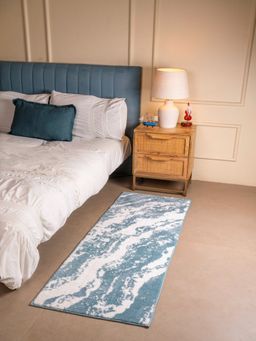 RALIA HOMES - The Stream Marble Bedside Anti Skid Soft Runner Blue