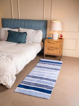 RALIA HOMES - The Lineage Striped Bedside Anti Skid Soft Runner Navy Blue