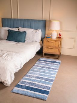 RALIA HOMES - The Lineage Striped Bedside Anti Skid Soft Runner Blue