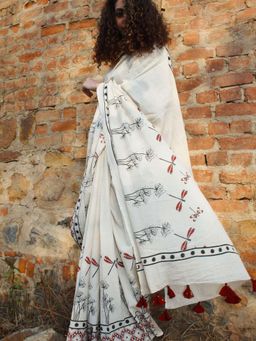 Chidiyaa - Dragonfly Garden Handblockprinted Cotton Saree