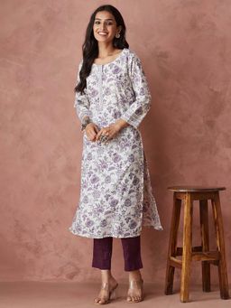 Fabindia - Purple Floral Regular Kurta and Pant