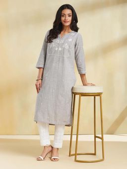 Fabindia - Grey Stripes Regular Kurta and Pant