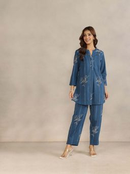 Fabindia - Navy Blue Floral Relaxed Tunic and Pant