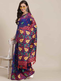 Silk Land - Woven Jamdani Saree with Unstiched Blouse Piece Navy Blue with Unstitched