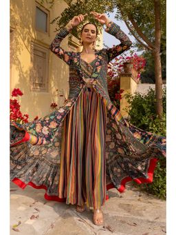 Sandhya Shah - Grey Lehar Blouse with Long Jacket and Palazzo (Set of 3)