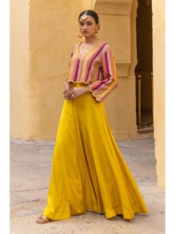 Sandhya Shah - Yellow Moh Crop Top with Palazzo (Set of 2)