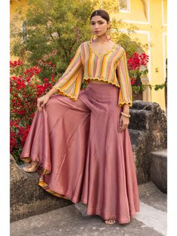 Sandhya Shah - Yellow Zyia Crop Top with Sharara (Set of 2)