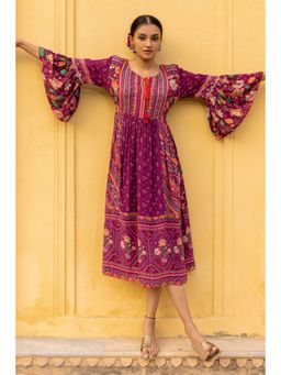 Sandhya Shah - Wine Lia Bell Sleeve Midi Dress