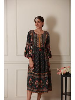 Sandhya Shah - Green Bell Sleeve Midi Dress