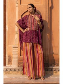 Sandhya Shah - Wine Zoya Kaftan with Palazzo (Set of 2)