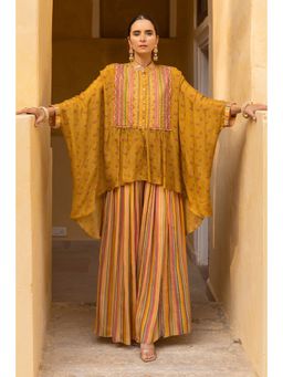 Sandhya Shah - Mustard Zoya Kaftan with Palazzo (Set of 2)