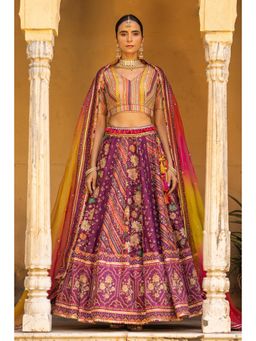 Sandhya Shah - Purple Mahogany Lehenga with Blouse and Dupatta (Set of 3)
