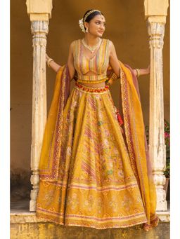 Sandhya Shah - Lehar Mustard Lehenga with Blouse and Dupatta (Set of 3)