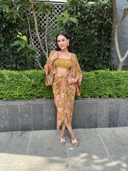 Sandhya Shah - Mustard Anila Blouse with Skirt and Cape (Set of 3)