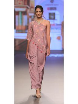 Sandhya Shah - Tsikata Lavender One Shoulder Top with Skirt (Set of 2)