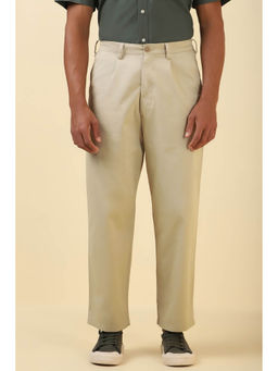 Allen Solly - Men Off White Solid Cotton Blend Casual Trouser