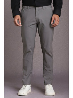 Louis Philippe - Men Grey Textured Polyester Blend Casual Trouser