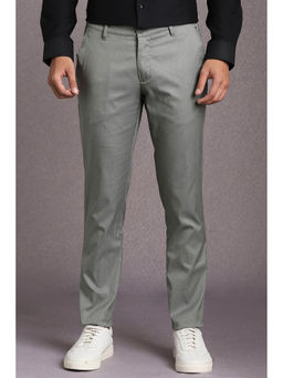 Louis Philippe - Men Grey Textured Cotton Blend Casual Trouser