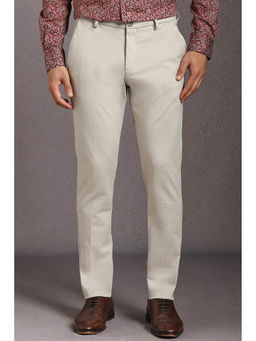Louis Philippe - Men Beige Solid Polyester Blend Casual Trouser