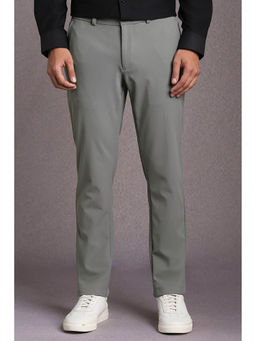 Louis Philippe - Men Grey Solid Polyester Casual Trouser
