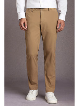 Louis Philippe - Men Khaki Solid Polyester Casual Trouser