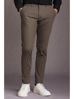 Louis Philippe - Men Brown Textured Polyester Blend Casual Trouser