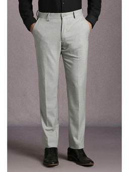 Louis Philippe - Men Grey Textured Polyester Blend Formal Trouser