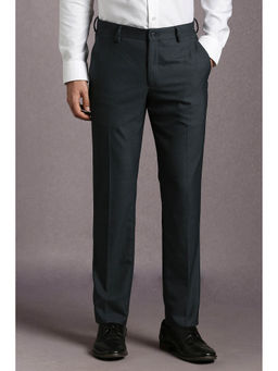 Louis Philippe - Men Charcoal Solid Polyester Blend Formal Trouser