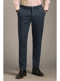 Louis Philippe - Men Navy Blue Solid Rayon Blend Formal Trouser