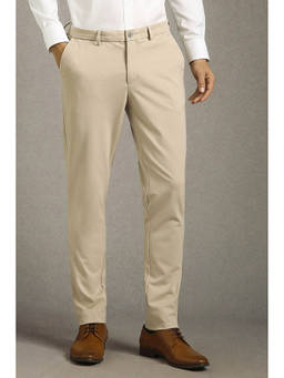 Louis Philippe - Men Beige Solid Rayon Blend Formal Trouser