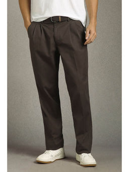 Louis Philippe - Men Brown Textured Cotton Blend Formal Trouser