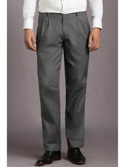 Louis Philippe - Men Grey Solid Cotton Blend Formal Trouser