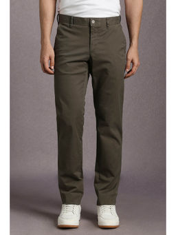 Louis Philippe - Men Olive Solid Cotton Blend Casual Trouser