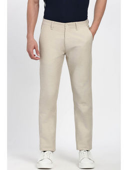 Peter England - Men Beige Textured Cotton Blend Casual Trouser