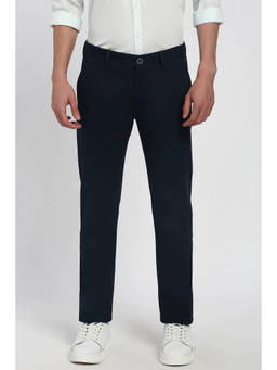 Peter England - Men Navy Blue Solid Cotton Blend Casual Trouser