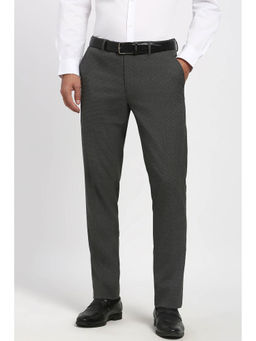 Peter England - Men Grey Textured Polyester Blend Formal Trouser