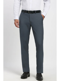 Peter England - Men Grey Textured Polyester Blend Formal Trouser