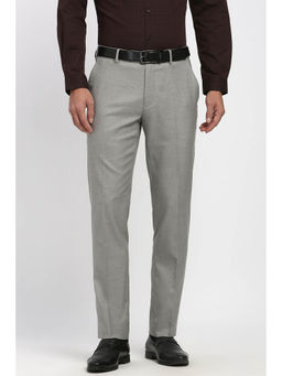Peter England - Men Grey Textured Polyester Blend Formal Trouser