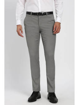 Peter England - Men Grey Textured Terylene Formal Trouser