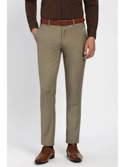 Peter England - Men Khaki Solid Terylene Formal Trouser