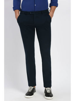 Peter England - Men Navy Blue Solid Viscose Blend Formal Trouser