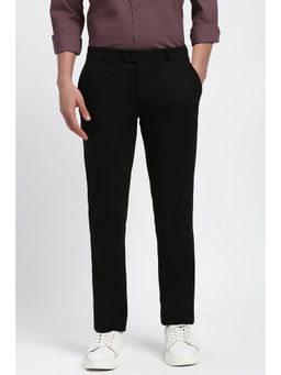 Peter England - Men Black Solid Viscose Blend Formal Trouser