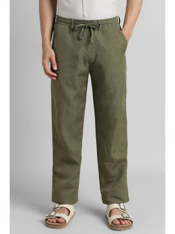 Simon Carter - Men Olive Solid Lyocell Blend Casual Trouser