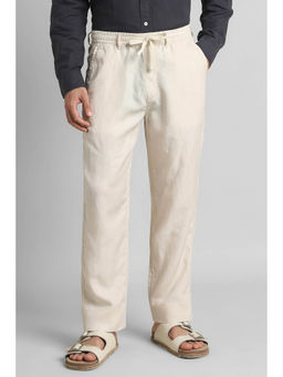 Simon Carter - Men Cream Solid Lyocell Blend Casual Trouser