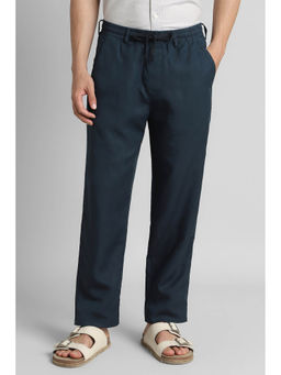 Simon Carter - Men Navy Blue Solid Lyocell Blend Casual Trouser